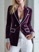 Elegant Vintage Silver Trim Deep Plum-purple Velvet Blazer