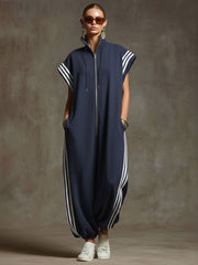 Casual Sports White Webbing Yellow-green Sleeveless Jumpsuit