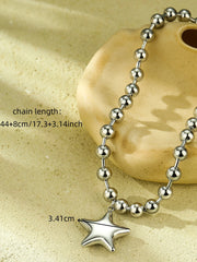 Fashion Beaded Heart Shape 18k Contrast Color Stainless Steel Necklace