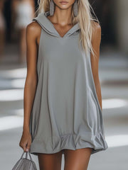 Casual Fashion Loose Grey Sleeveless Hoodie Style Mini Dress