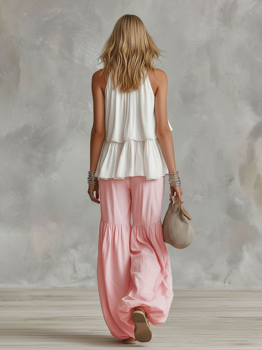 High-necked Sleeveless Cotton Blend Top