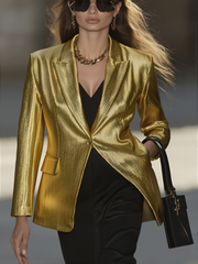 High-End Fashionable Loose Gold Pleated Suit Jacket