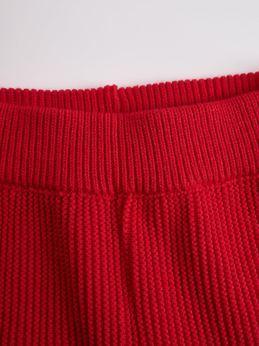 Retro Sports Style Contrast Color Knit Top And Pants Set