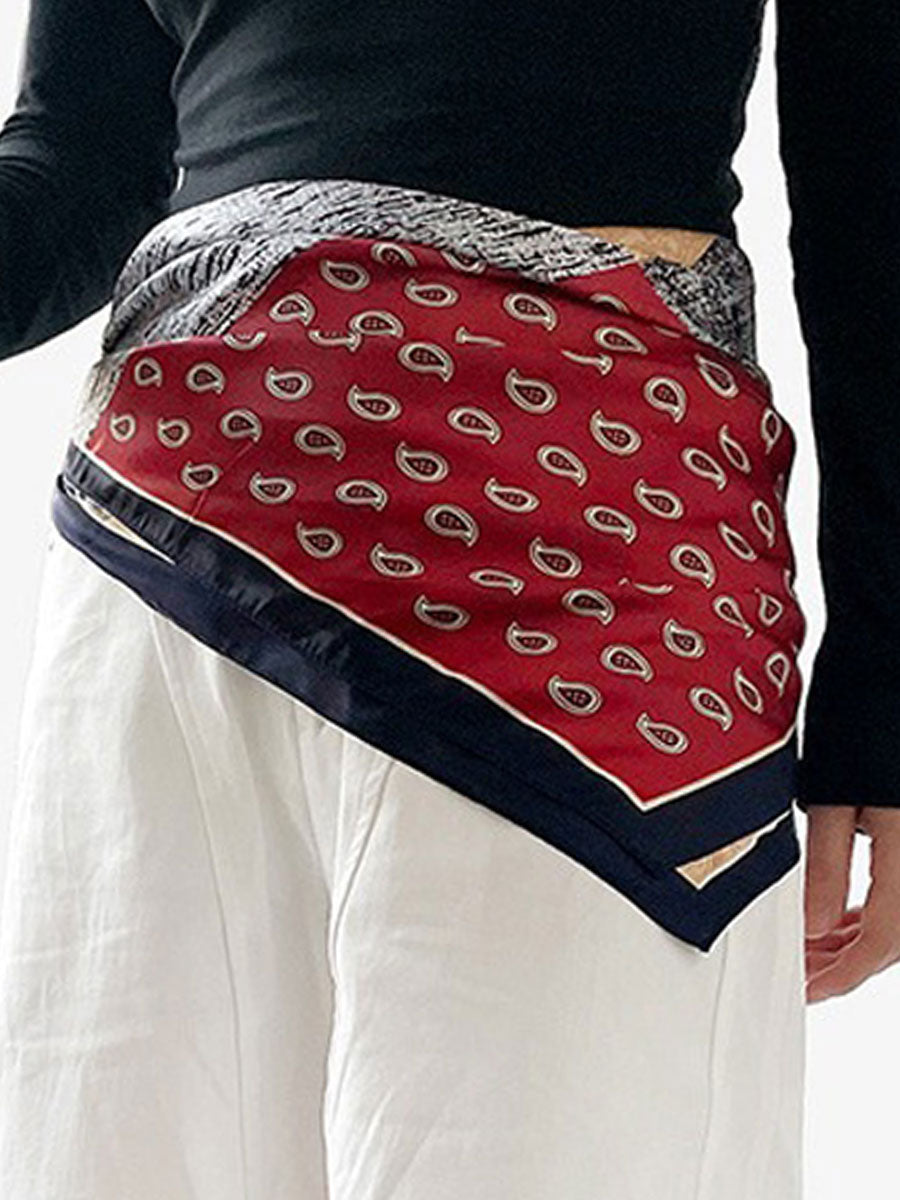 Retro Contrast Bohemian Paisley Print Satin Scarf