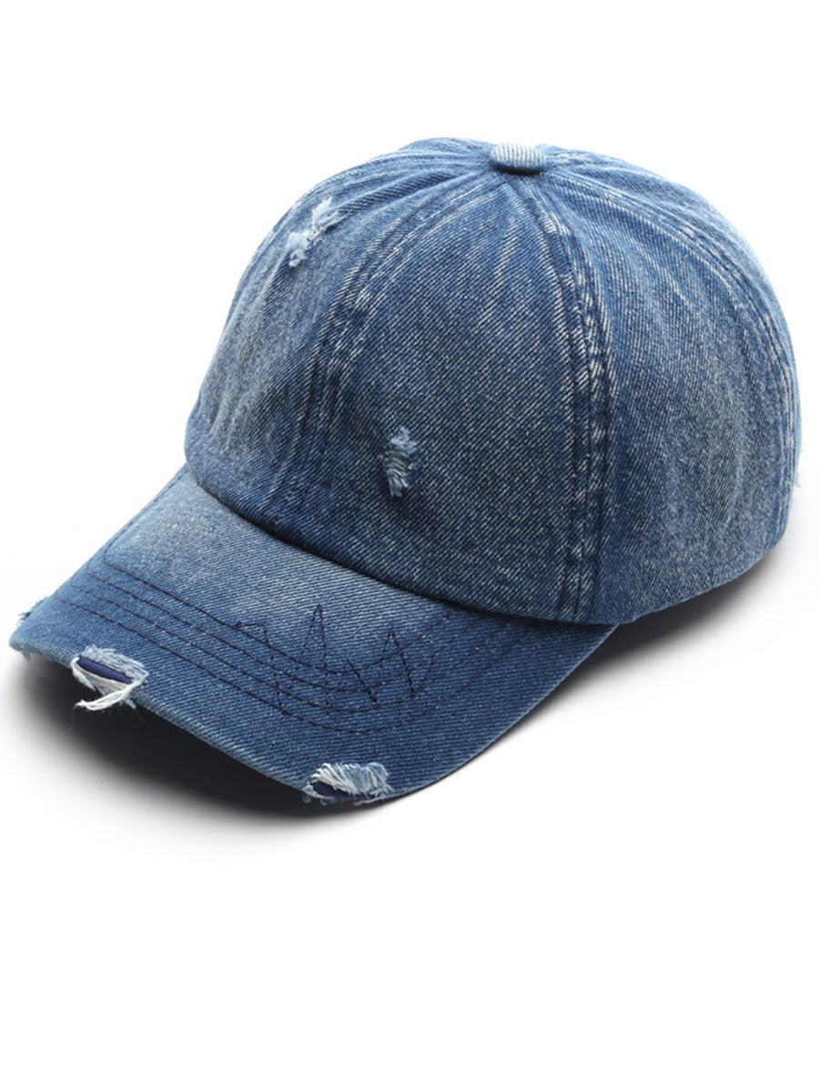Fashion Retro Ripped Washed Distressed Denim Baseball Cap