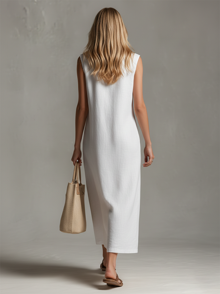 Casual And Stylish Stand-up Collar Sleeveless Zipper Midi Dress