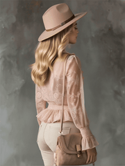Elegant Pink Chiffon Lace Ruffled Shirt