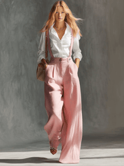 Elegant Vintage Versatile Pink Cotton And Linen Wide-leg Pants Overalls