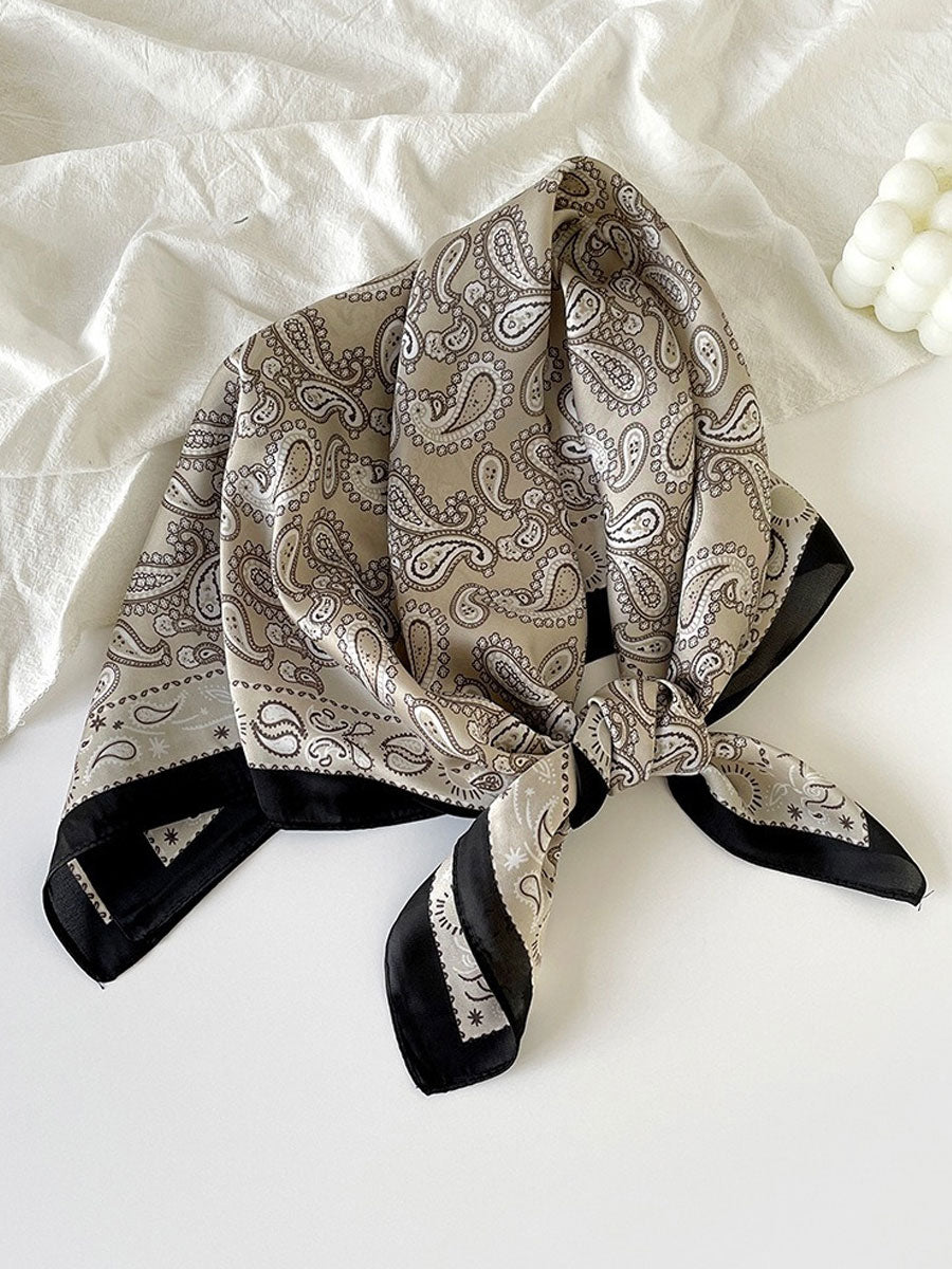 Retro Contrast Bohemian Paisley Print Satin Scarf