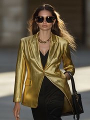 High-End Fashionable Loose Gold Pleated Suit Jacket